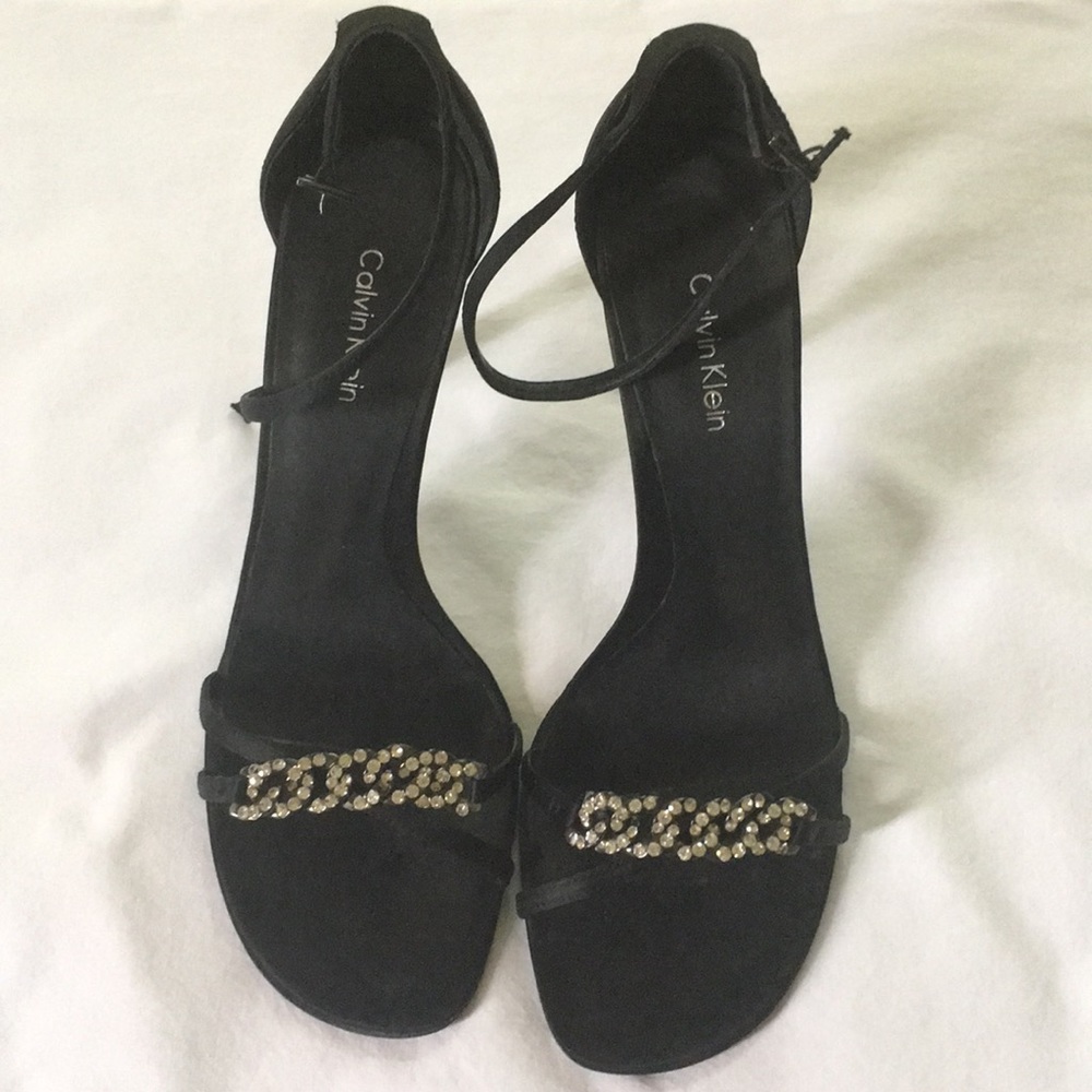 Calvin Klein satin rhinestone heels